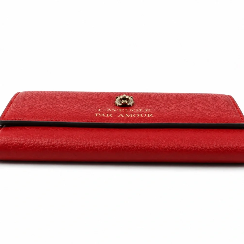 Gucci Red Pebbled Leather Continental Wallet with Lion Head - Picture 3 of 4